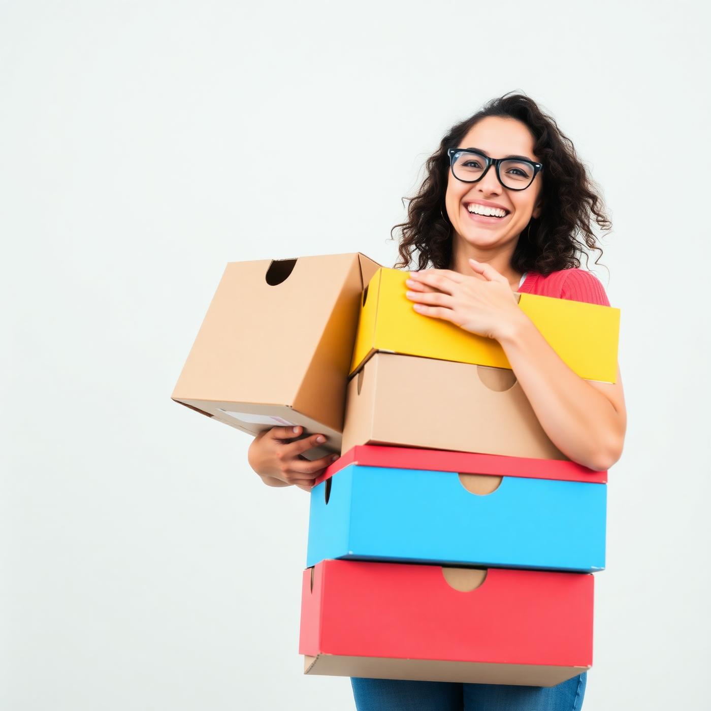 A customer smiling while carrying moving boxes