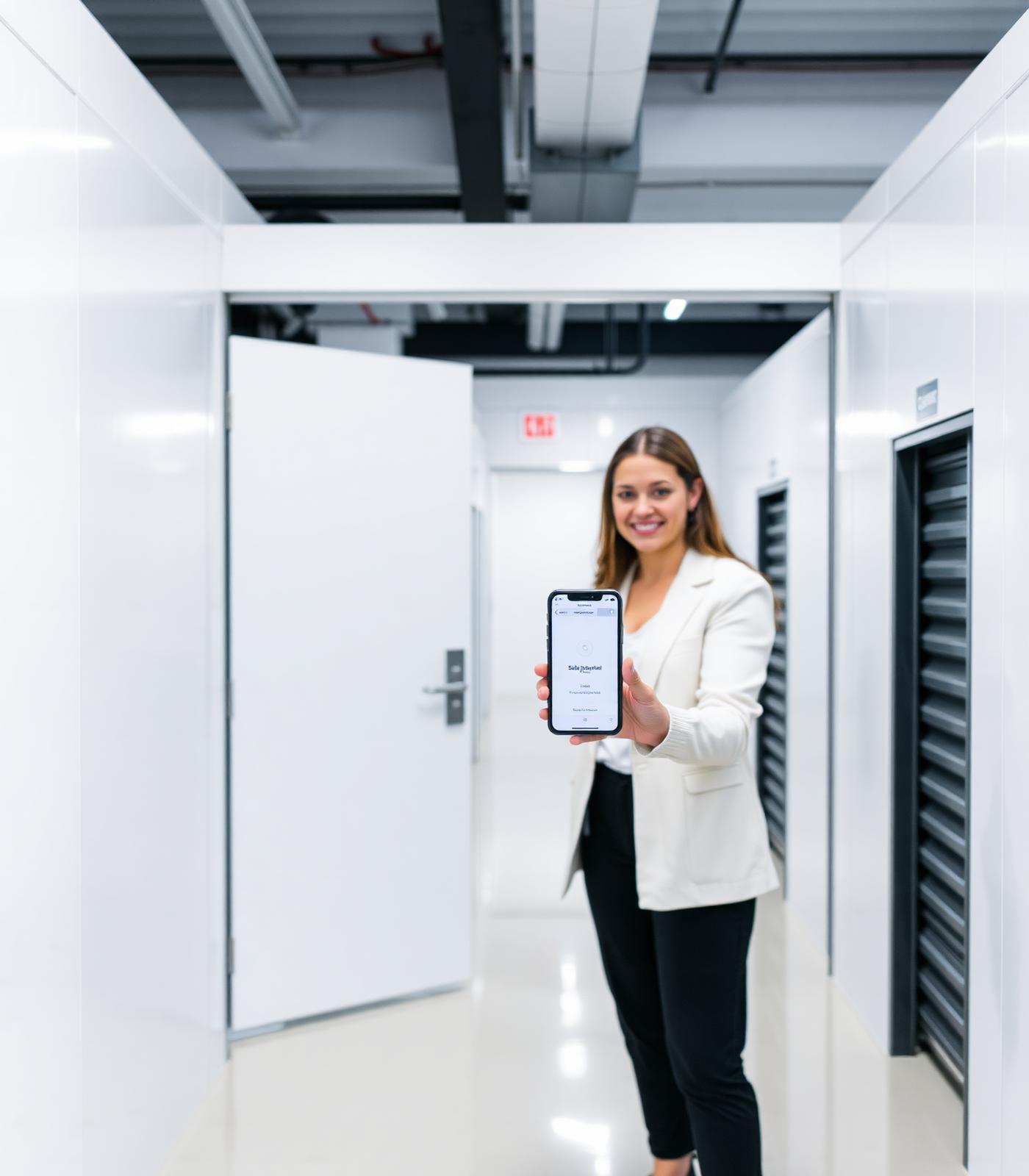 A customer opening a Northline unit with the mobile access app